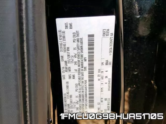 1FMCU0G98HUA51705 фото 2