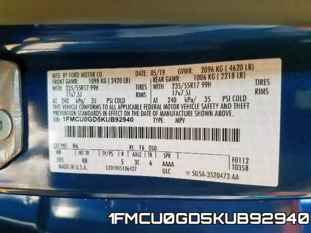 1FMCU0GD5KUB92940 фото 2