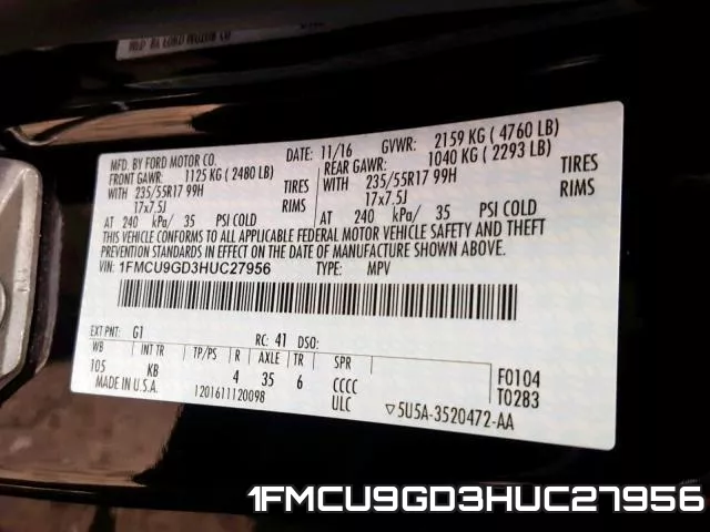 1FMCU9GD3HUC27956 фото 2