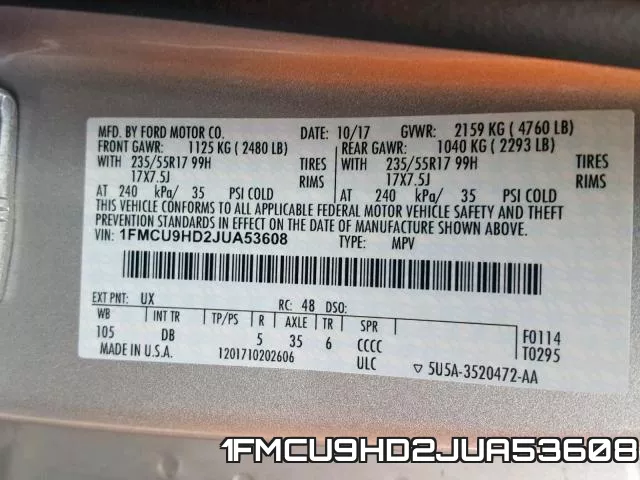 1FMCU9HD2JUA53608 фото 2