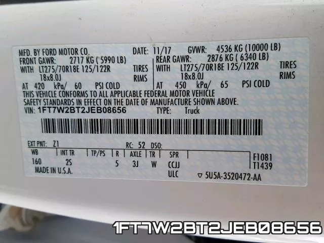 1FT7W2BT2JEB08656 фото 2