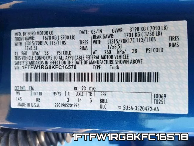 1FTFW1RG8KFC16578 фото 2