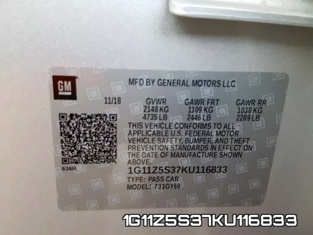 1G11Z5S37KU116833 фото 2