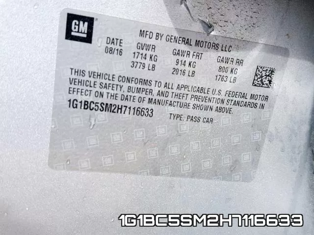 1G1BC5SM2H7116633 фото 2
