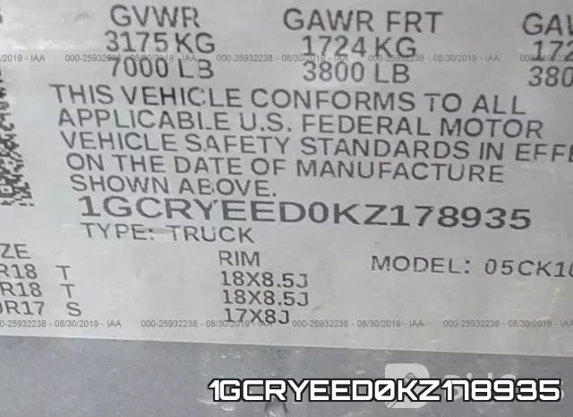1GCRYEED0KZ178935 фото 10