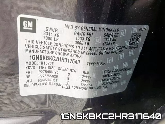 1GNSKBKC2HR317640 фото 2