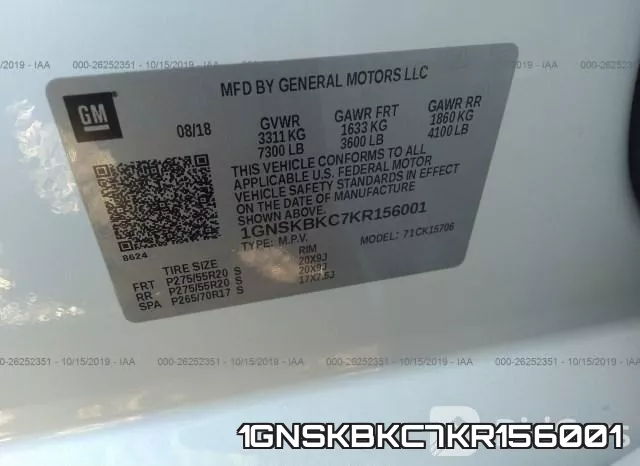 1GNSKBKC7KR156001 фото 10