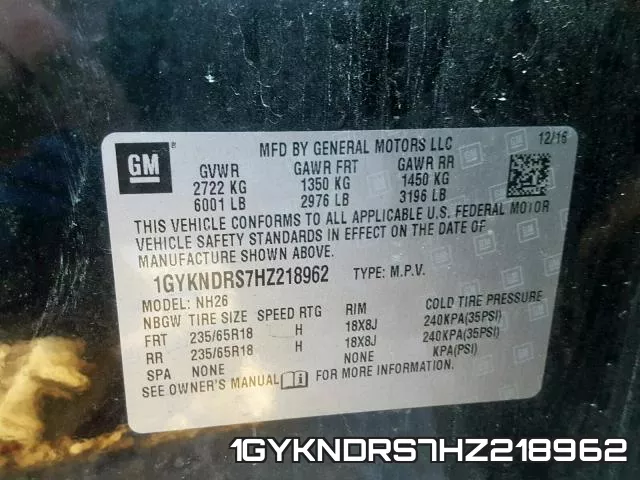 1GYKNDRS7HZ218962 фото 2