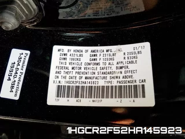 1HGCR2F52HA145923 фото 2