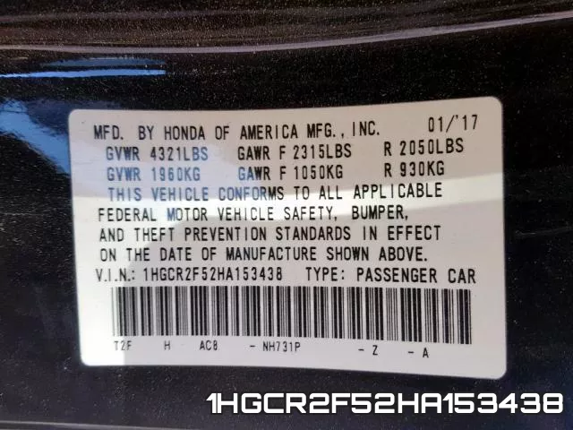 1HGCR2F52HA153438 фото 2