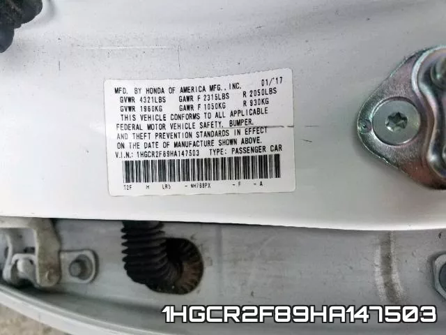 1HGCR2F89HA147503 фото 2