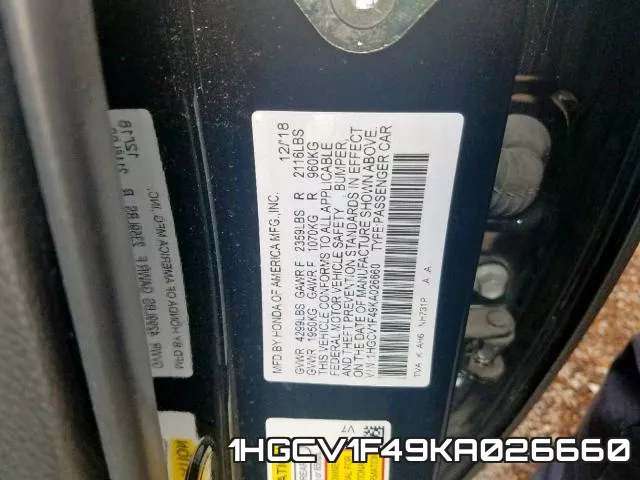 1HGCV1F49KA026660 фото 2