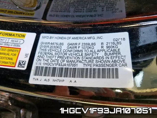 1HGCV1F93JA107051 фото 2
