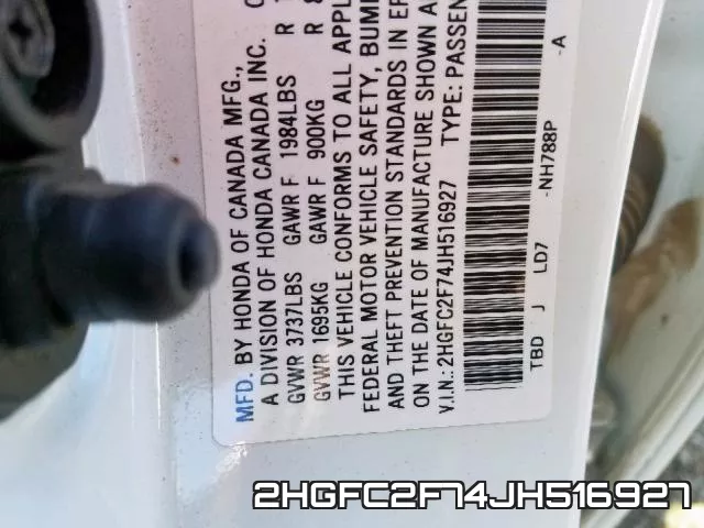2HGFC2F74JH516927 фото 2