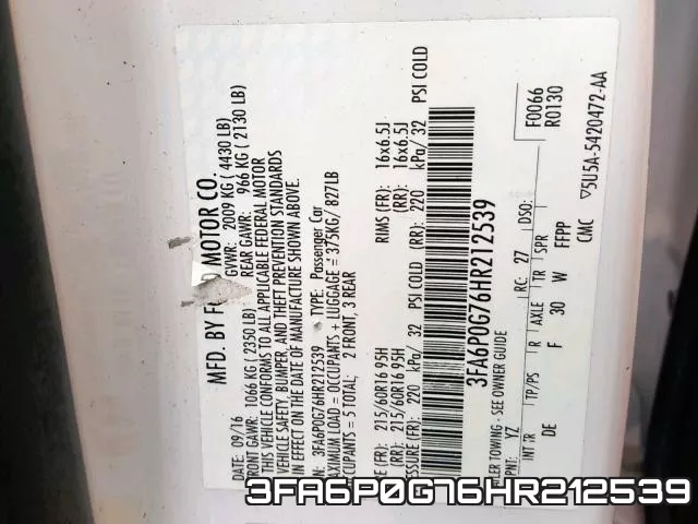 3FA6P0G76HR212539 фото 2