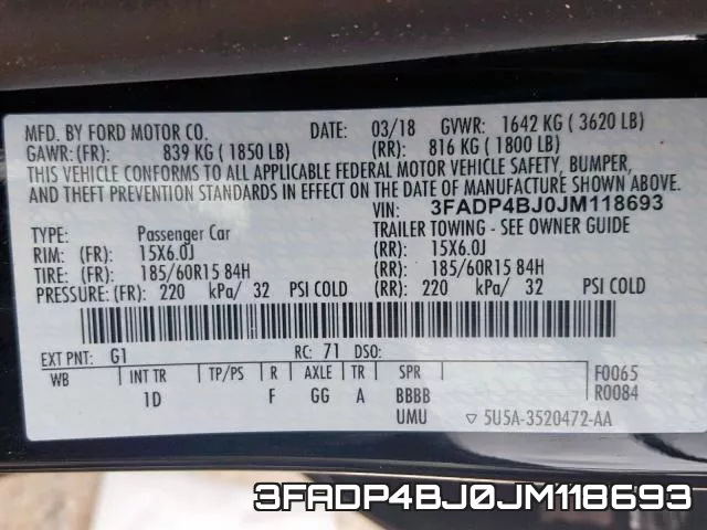 3FADP4BJ0JM118693 фото 2