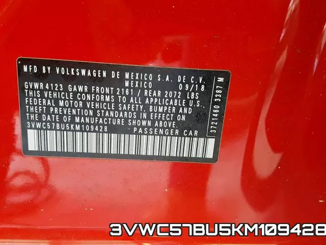 3VWC57BU5KM109428 фото 2