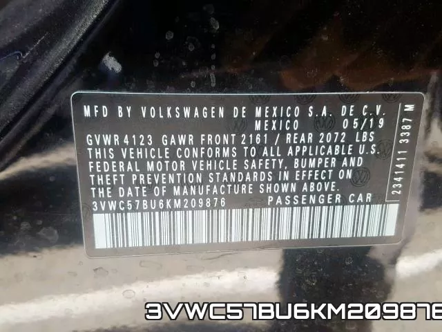 3VWC57BU6KM209876 фото 2