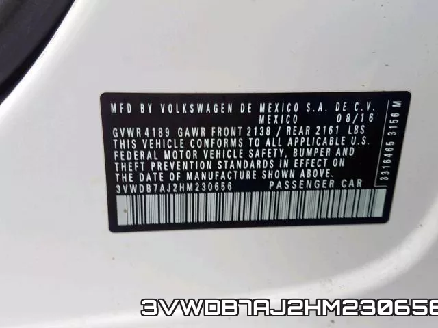 3VWDB7AJ2HM230656 фото 2