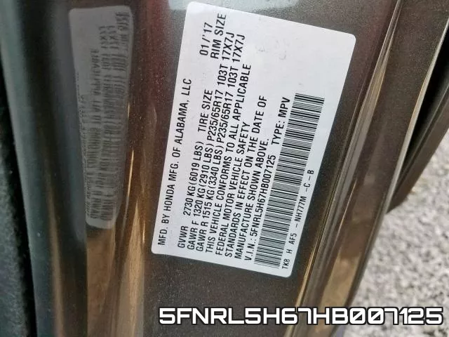 5FNRL5H67HB007125 фото 2