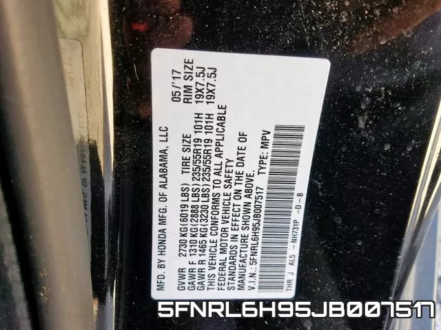 5FNRL6H95JB007517 фото 2