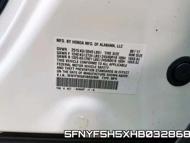 5FNYF5H5XHB032868 фото 2