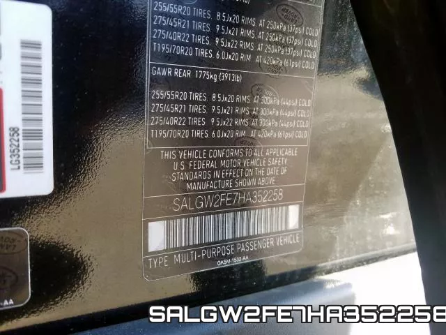 SALGW2FE7HA352258 фото 2