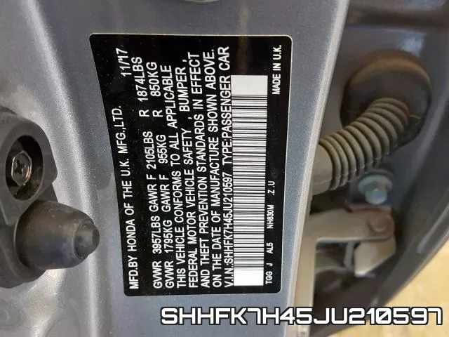 SHHFK7H45JU210597 фото 2