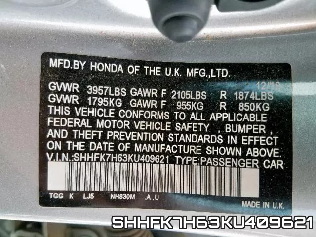 SHHFK7H63KU409621 фото 2