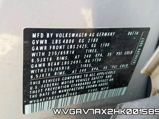 WVGAV7AX2HK001589 фото 2