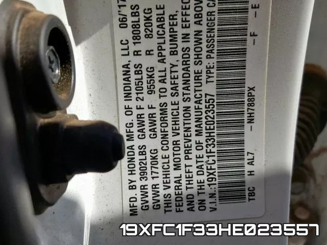 19XFC1F33HE023557 фото 2
