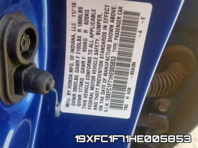 19XFC1F71HE005853 фото 2