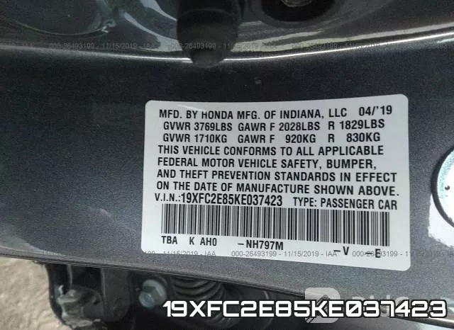 19XFC2E85KE037423 фото 10