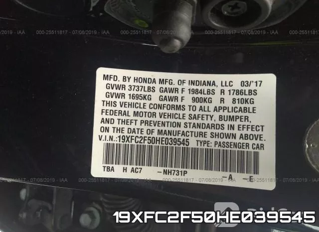 19XFC2F50HE039545 фото 10