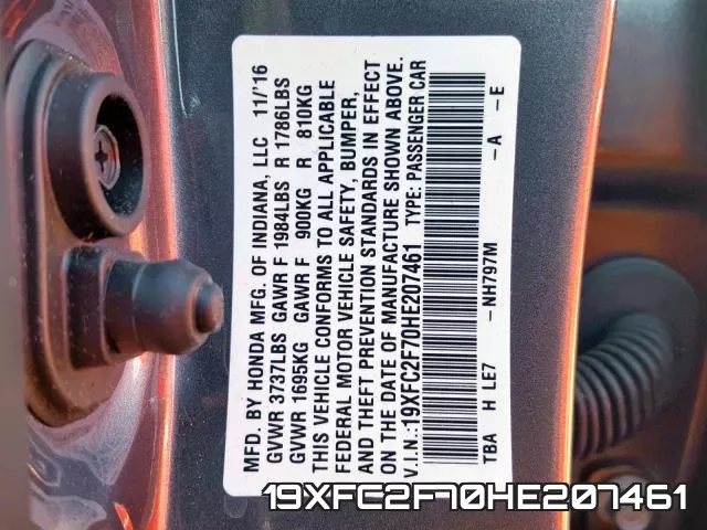 19XFC2F70HE207461 фото 2