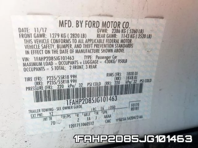 1FAHP2D85JG101463 фото 2