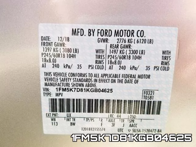1FM5K7D81KGB04625 фото 2