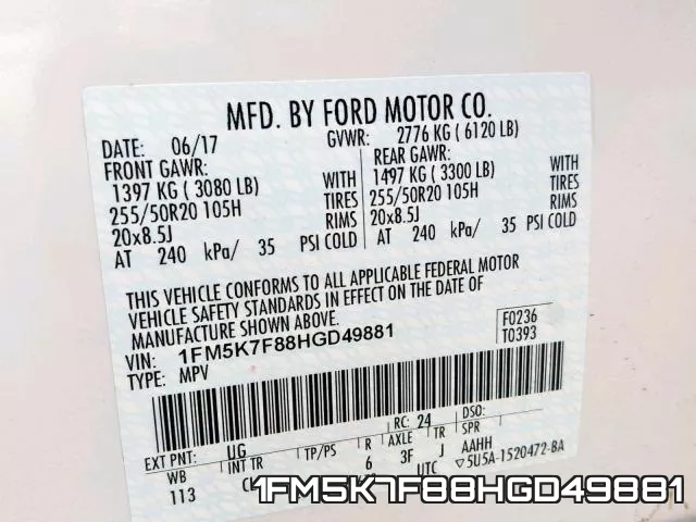1FM5K7F88HGD49881 фото 2