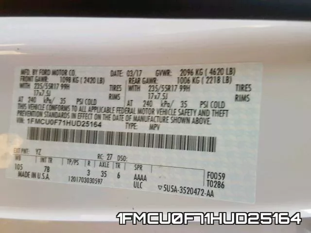 1FMCU0F71HUD25164 фото 2