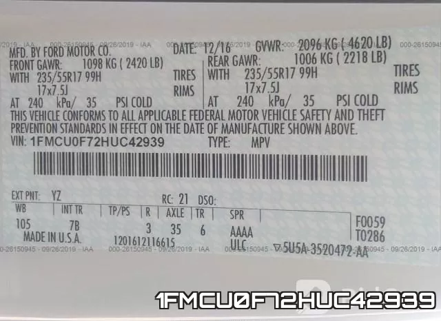 1FMCU0F72HUC42939 фото 10