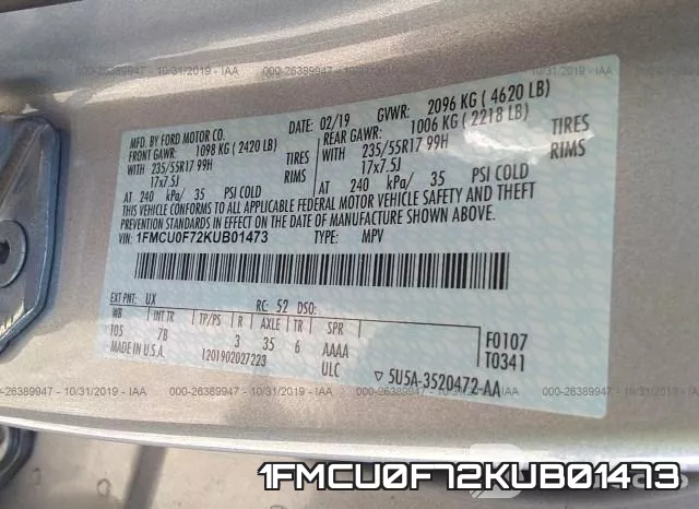 1FMCU0F72KUB01473 фото 10