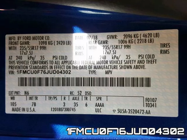1FMCU0F76JUD04302 фото 2