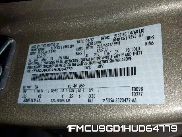 1FMCU9GD1HUD64779 фото 2