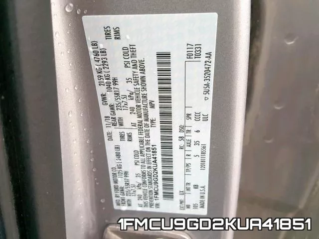 1FMCU9GD2KUA41851 фото 2