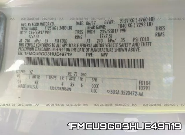 1FMCU9GD3HUE49719 фото 10