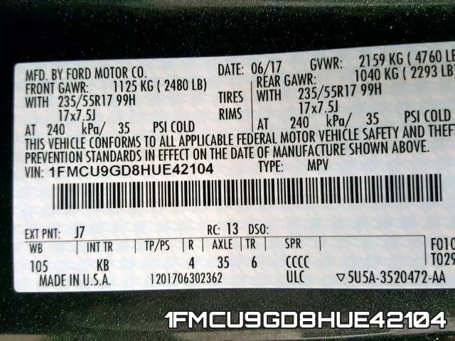 1FMCU9GD8HUE42104 фото 2