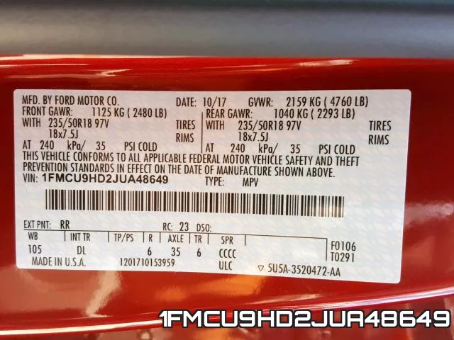 1FMCU9HD2JUA48649 фото 2