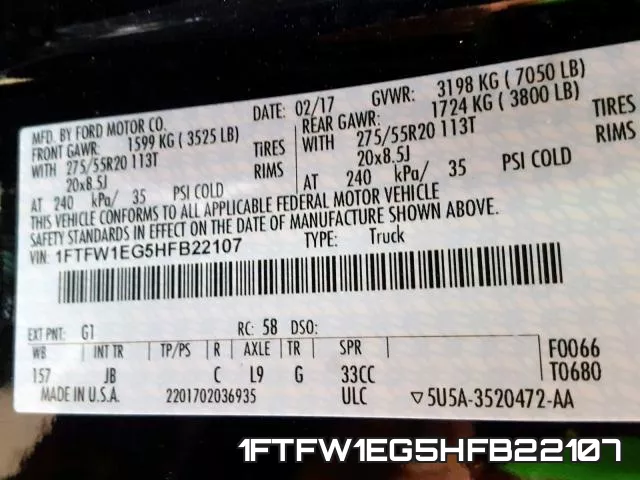 1FTFW1EG5HFB22107 фото 2
