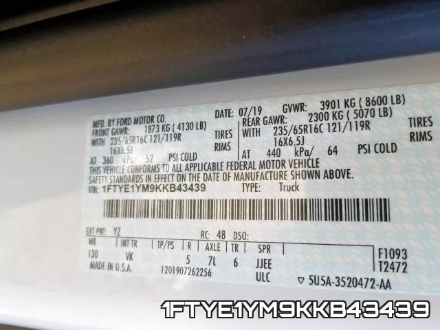 1FTYE1YM9KKB43439 фото 2