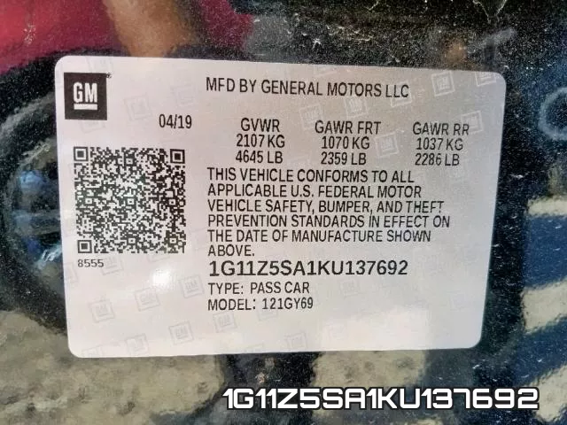 1G11Z5SA1KU137692 фото 2